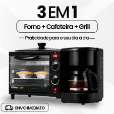 Forno + Cafeteira + Grill 3 em 1 Máquina Multifuncional Café da Manhã Premium - PRONTA ENTREGA