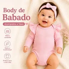 Body para bebê com babado nas manga longa com faixa de laço
