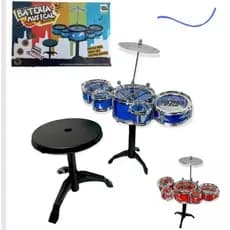 Bateria Infantil De Brinquedo Com Banquinho Para Criança