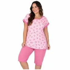 Pijama Pescador Manga Japonesa de Malha Estampado Feminino Adulto Meia Estação