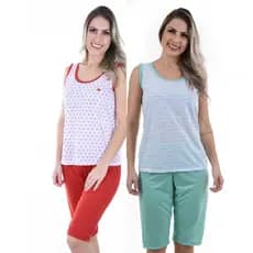 Pijama Regata pescador kit 2 peças Roupa de dormir Feminino