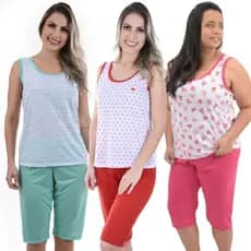 Conjunto Pijama Pescador Regata - Kit com 3, Malha PV Confortável, Estampado