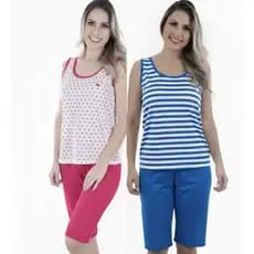 Kit 2 Pijamas  pescadores conjunto Regata Calça Capri Senhora