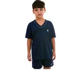 Pijama Meia Manga Masculino Infantil Camisa e Short Malha de Qualidade e Conforto Verão Menino Liso