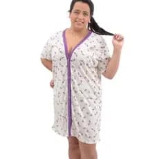 Camisola Meia Manga Aberta de Botão na Frente Amamentação Gestante Pós Cirurgia Pijama Feminino