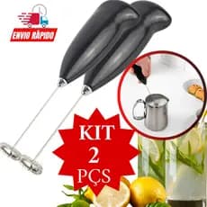 Kit 2 Peças Misturador de Bebidas Mixer Batedor Mexedor Portátil Elétrico Milk Shake Capuccino Café Chá Bebidas Promoção