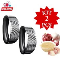 Conjunto  2 Peças Amassador de Alho Esmagador Cortador Espremedor Aço Inox Cozinha Restaurante Promoção