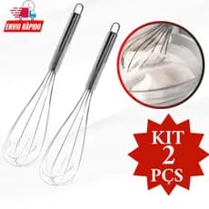 Kit Conjunto 2 Peças Batedor de Ovos Misturador Manual Fouet Fuê Inox Cozinha Confeitaria