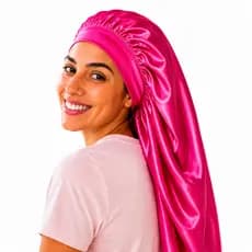 Touca de Cetim Dupla Face  Longa com Faixa Antifrizz para Cabelos Longos Tranças Box Braids