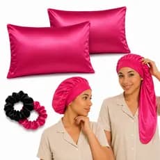 Kit touca toca de cetim seda com faixa fronha de cetim scrunchie xuxa de cetim