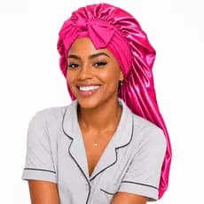 Touca de Cetim Longa com Faixa de Laço Toca Cetim Dupla Face Gigante para Cabelos Longos Box Braids