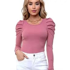 Blusa Canelada Manga Longa Gola Baixa Princesa - Outono/Inverno - Várias Cores