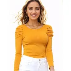 Kit 3 Blusa Canelada Manga Longa Gola Baixa Princesa - Outono/Inverno