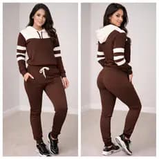 Conjunto De Frio Feminino Inverno Moletom Malha Crepe Com Capuz