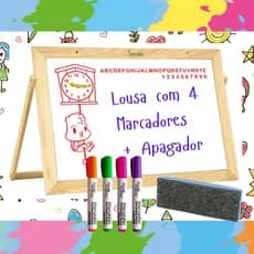 Lousa Quadro Branco 70x50cm com 4 Canetas Coloridas e Apagador Diversão e Educação Tamanho Médio Crianças Aprender