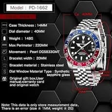 Relógio de Aço Inoxidável Automático Submariner Diver 100m Pagani Design 1662