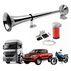 Buzina Caminhão Maritima Navio motos carros AR Corneta 45 cm CROMADA 12v + Compressor