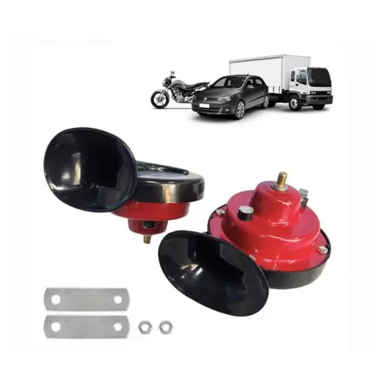 2 Buzinas Caracol Universal 12v Carro Moto Caminhão Vermelha