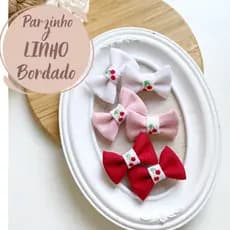 Parzinho Linho Bordado - Parzinho Linho PP - Parzinho Linho Mini - Parzinho Laço de Cabelo - Laço parzinho