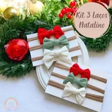 Kit Laço Natalino - Kit Laço Natal - Laço de Natal Infantil - Laço Bebê Natal - Laço Infantil Natalino