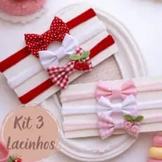 Kit 3 Laços Bebê Cerejinha - Kit Laços Bebê Cerejinha 3 Unidades Faixa Meia Seda Infantil Delicada - Laço Cerejinha Rosa