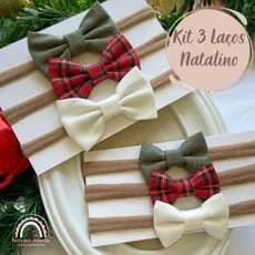 Kit Laço Natal - Laço Natal Infantil - Laço Bebê Natal - Laço Faixinha de Natal - Laço Infantil Natalino