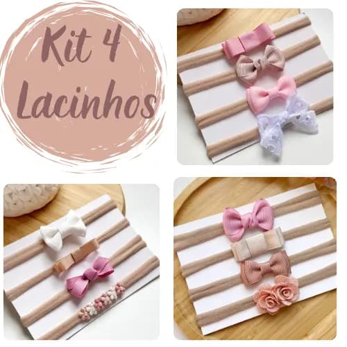 Kit 4 Laços Bebê PP Faixinha de Meia - Lacinhos para Bebê Menina - Lacinho Bebê - Faixinha Maternidade