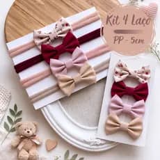 Kit 4 Laços Mini de tecido 5cm - Ideal para RN - Saída Maternidade - Laço PP - Faixinha RN - Faixinha PP