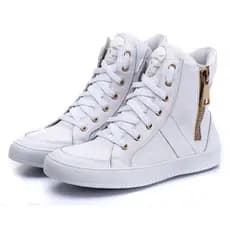Tênis Feminino Botinha Ziper Bota Musculação Caveira Couro Legítimo