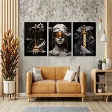 Kit 3 Quadros Lei Ordem Justiça Luxo Dourado Advocacia Escritório Moderno
