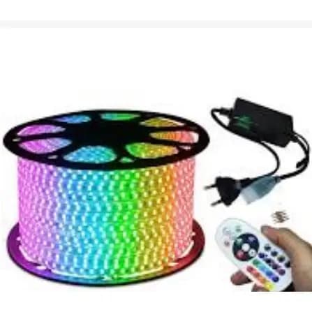 Mangueira Fita LED RGB 100 Metros Achatada Efeito 127V IP66 Externa + Controle + Fonte