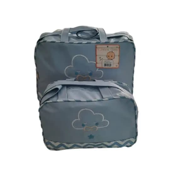 Kit com 2 bolsas de maternidade. 1 Bolsa de maternidade e 1 frasqueira, disponíveis nas cores rosa, azul ou bege.