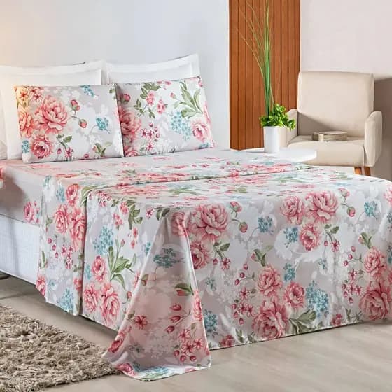 Jogo de Lençol King 4 peças estampado com estampas sortidas