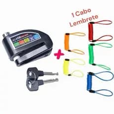 Trava Cadeado Alarme + Cabo Lembrete De Freio Disco Para Moto e Bikes