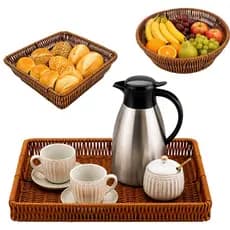 Bandeja Redonda de Rattan Mesa Posta Cantinho do Café Bandeja de Servir Fruteira Centro de Mesa