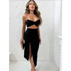 Conjunto Feminino Hot Pants 3 Peças Saia com Fenda com Bojo