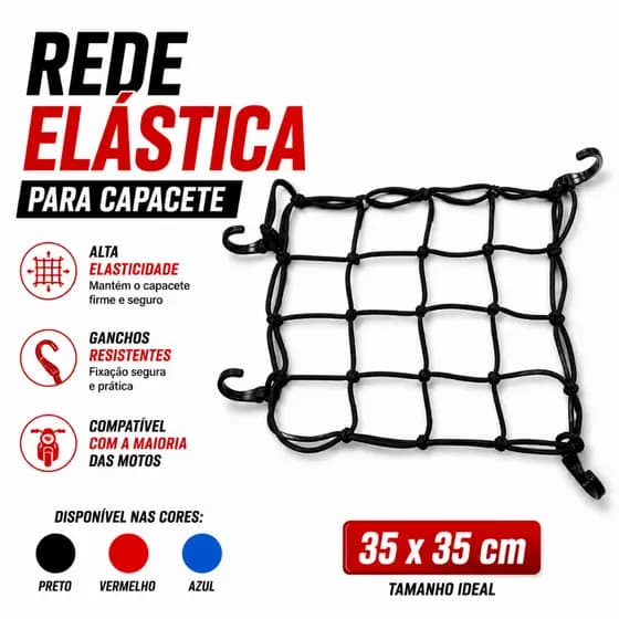 Rede Aranha Elástica Moto 35x35cm Para Capacete Bagagem Mochila Caixa Bagageiro Com Ganchos