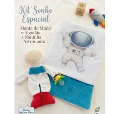 Manta para Bebê + Naninha paninho para bebe, naninha com prendedor de chupeta menino astronauta