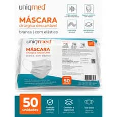 Máscara Cirúrgica Branca Tripla Camada Uniqmed C/50 Unidades Registro Anvisa