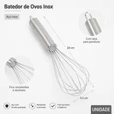 Batedor De Claras Fouet Fuê Inox 26cm Ovos Massas Bolos Cremes Cozinha