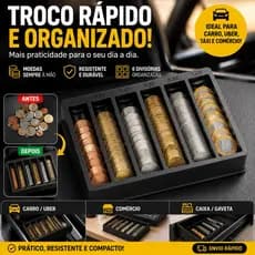 Porta Moedas Organizador de Troco Para Carro Uber Táxi Caixa Gaveta Comércio