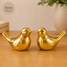 Casal Pássaros Decorativos Em Porcelana Color 8,5cm Enfeite Luxo