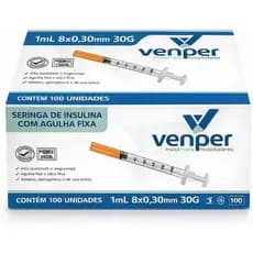 Seringa Insulina 0,1ML com Agulha Fixa 8x0,30 30G - 20 unidades - Residuo Zero