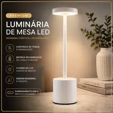 Luminária de Mesa LED Recarregável Touch Sem Fio USB Dimerizável Abajur Quarto Cabeceira Escritório Leitura Decoração