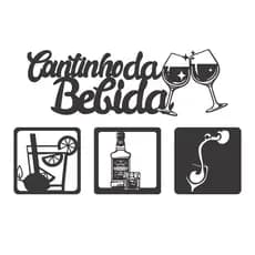 Kit Quadros Cantinho da Bebibda 4 Peças Decorativas MDF 30cm com Fixação Dupla Face Parede Cozinha