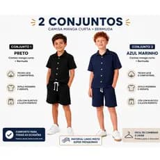 KIT 2 CONJUNTOS INFANTINS MAURICINHO LINHO DE MENINO DE 2 A 14 ANOS BERMUDA E BLUSA