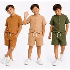 CONJUNTO INFANTIL EM LINHO MISTO GOLA PADRE DE 2 AO 14 ANOS ROUPA MENINO ROUPA INFANTIL
