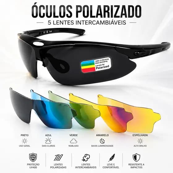 Óculos Ciclismo UV400 Premium Com 5 Lentes Esportivo Corrida Praia Bike Masculino Feminino Unissex