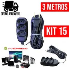 Kit 15 Extensão Elétrica 3 Metros Bivolt com 3 Tomadas 110v 220v Tripolar Alexa Compacta
