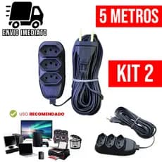 Kit 2 Extensão Elétrica 5 Metros Bivolt com 3 Tomadas 110v 220v Tripolar Alexa Compacta